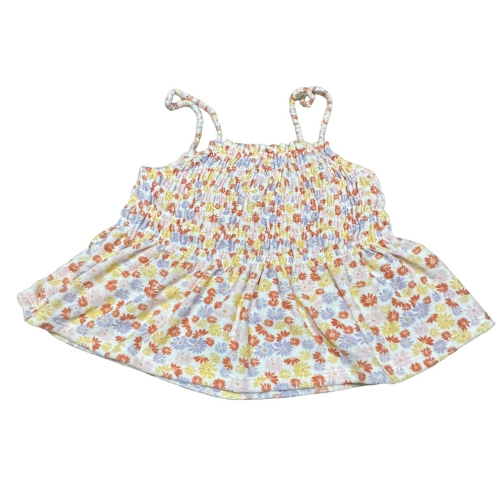 SO Colorful Flowers Smocked Peplum Tank Top